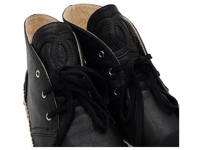 Chanel Sneakers espadrillas mid-top da donna in pelle nera Nero - vista 7