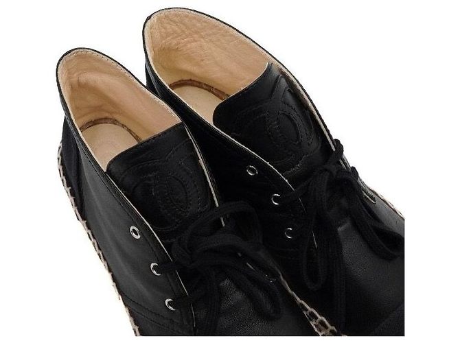 Chanel Sneakers espadrillas mid-top da donna in pelle nera Nero - vista 8