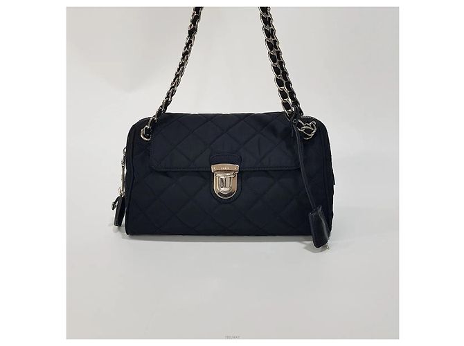 Prada Gesteppte Tessuto Crossbody-Tasche mit Kette und Schloss Schwarz - Ansicht 2