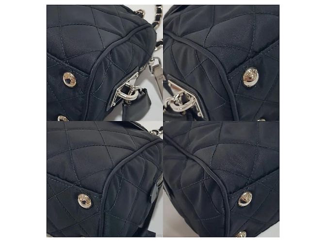 Prada Gesteppte Tessuto Crossbody-Tasche mit Kette und Schloss Schwarz - Ansicht 8
