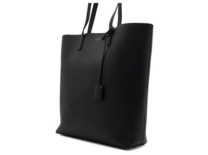 Saint Laurent Sac cabas Shopper North South en cuir de veau noir avec bandoulière - vue 2