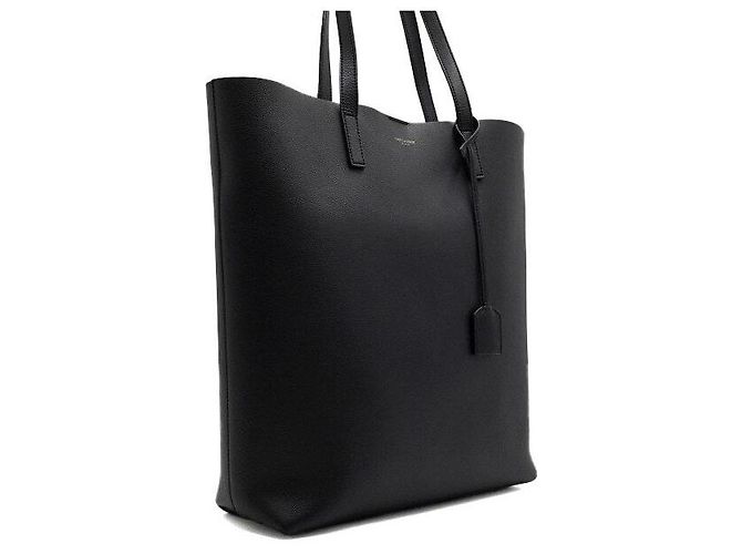 Saint Laurent Sac cabas Shopper North South en cuir de veau noir avec bandoulière - vue 3