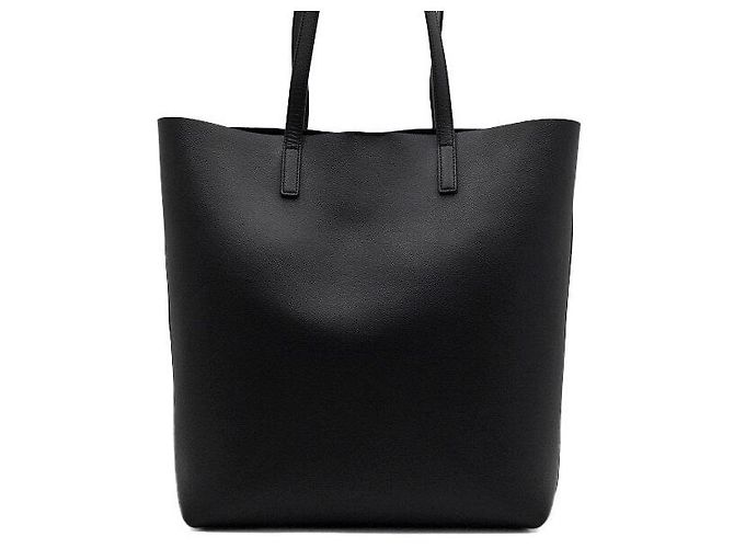 Saint Laurent Sac cabas Shopper North South en cuir de veau noir avec bandoulière - vue 4