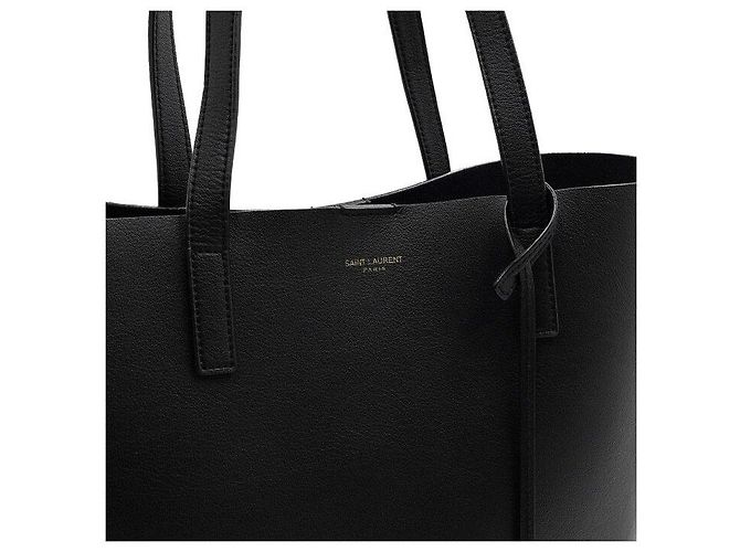 Saint Laurent Sac cabas Shopper North South en cuir de veau noir avec bandoulière - vue 9