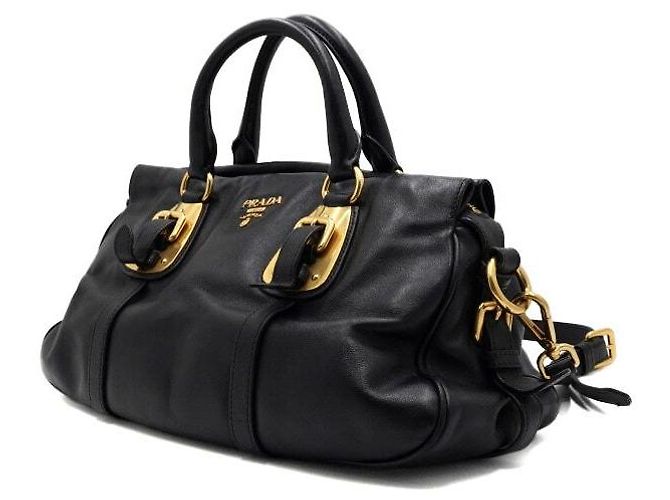 Prada Borsa Tote e a tracolla in pelle di vitello nera morbida con logo Nero - vista 2