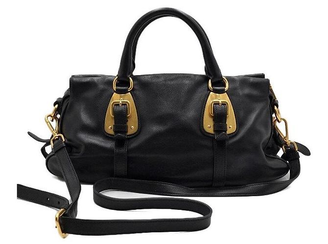 Prada Borsa Tote e a tracolla in pelle di vitello nera morbida con logo Nero - vista 4