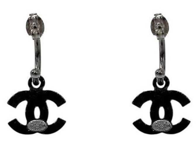Orecchini Chanel Cubic CC Nero Argento - vista 3