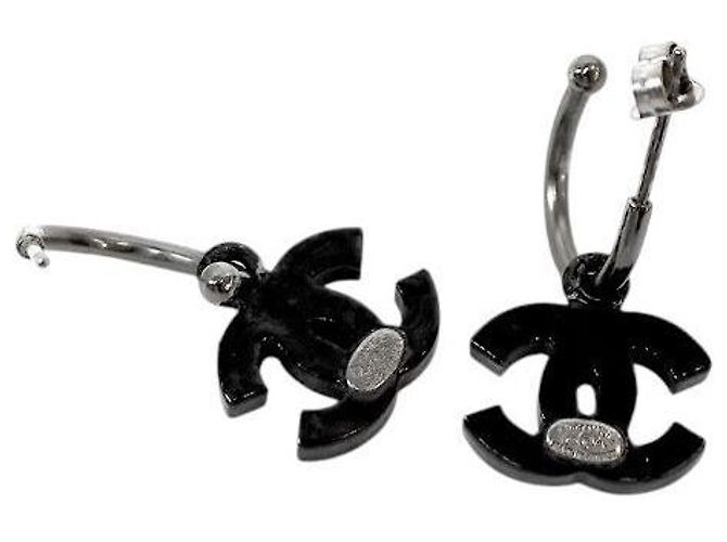 Orecchini Chanel Cubic CC Nero Argento - vista 4