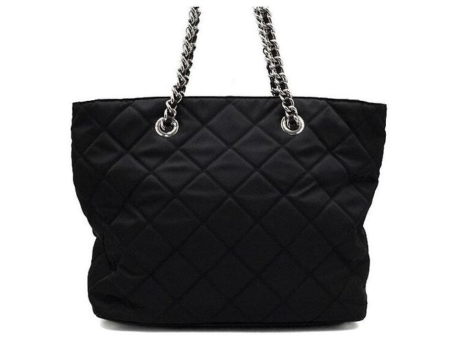 Prada Schwarze gesteppte Nylon-Shopper-Schultertasche mit Kette - Ansicht 4