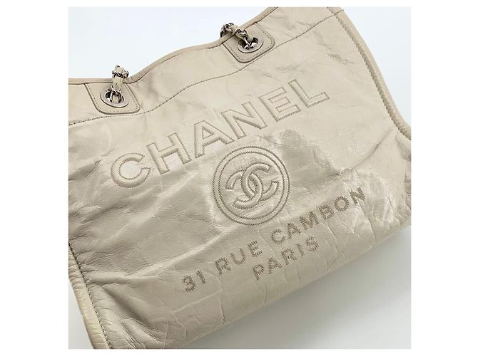 Chanel Borsa a tracolla Deauville in pelle Bianco - vista 6
