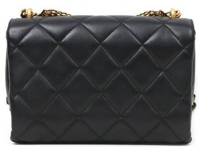 Chanel Borsa a spalla con patta in pelle nera e catena in metallo dorato Nero - vista 3