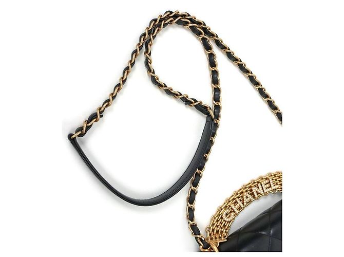 Chanel Borsa a spalla con patta in pelle nera e catena in metallo dorato Nero - vista 7