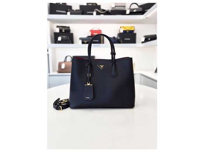 Prada Borsa a Tracolla Tote Saffiano Double Gold Nera Nero - vista 2