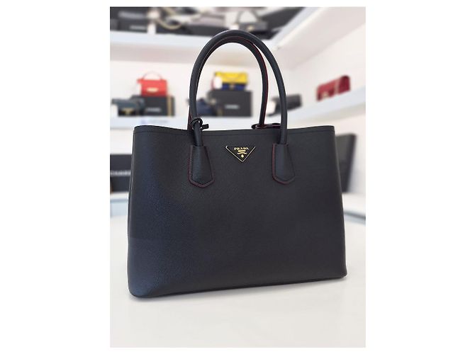 Prada Borsa a Tracolla Tote Saffiano Double Gold Nera Nero - vista 5