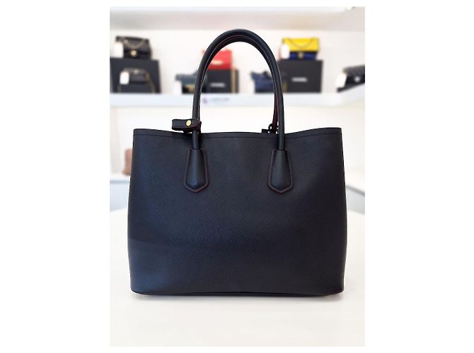 Prada Borsa a Tracolla Tote Saffiano Double Gold Nera Nero - vista 6