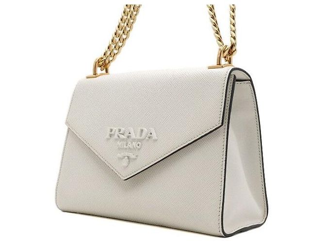 Prada Monochrome Schultertasche und Crossbody-Bag aus weißem Saffiano-Leder mit Kette - Ansicht 2