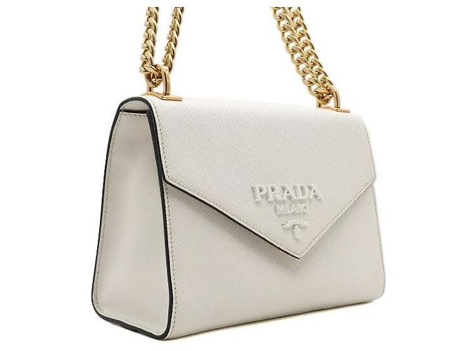 Prada Monochrome Schultertasche und Crossbody-Bag aus weißem Saffiano-Leder mit Kette - Ansicht 3