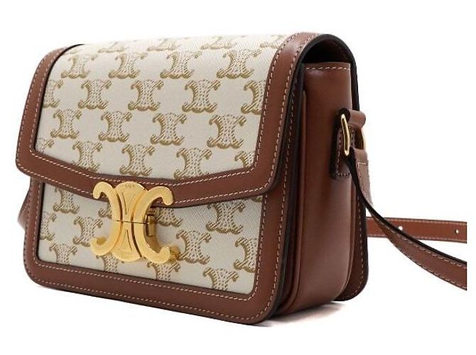 Céline Borsa a spalla e a tracolla Triomphe Small in tela bianca Bianco - vista 2