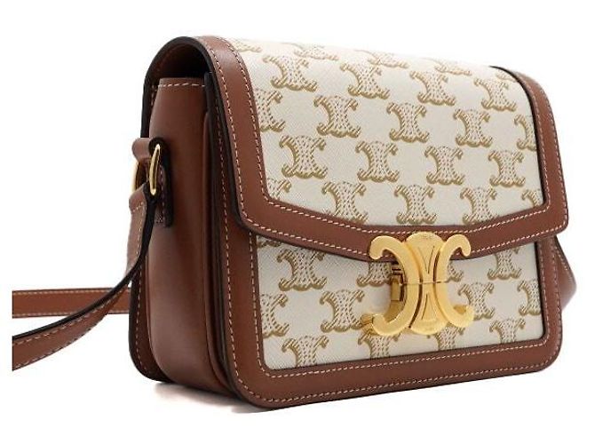 Céline Borsa a spalla e a tracolla Triomphe Small in tela bianca Bianco - vista 3