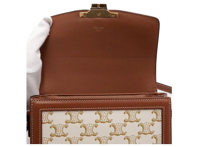 Céline Borsa a spalla e a tracolla Triomphe Small in tela bianca Bianco - vista 6