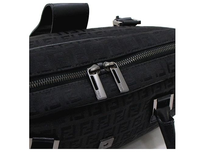 Fendi Bolso Tote Maletín Juka de Lona Negra Negro - vista 12