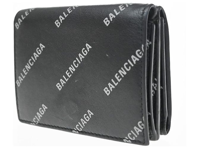 Balenciaga Logo Trifold Wallet Leather Mini Schwarz - Ansicht 3