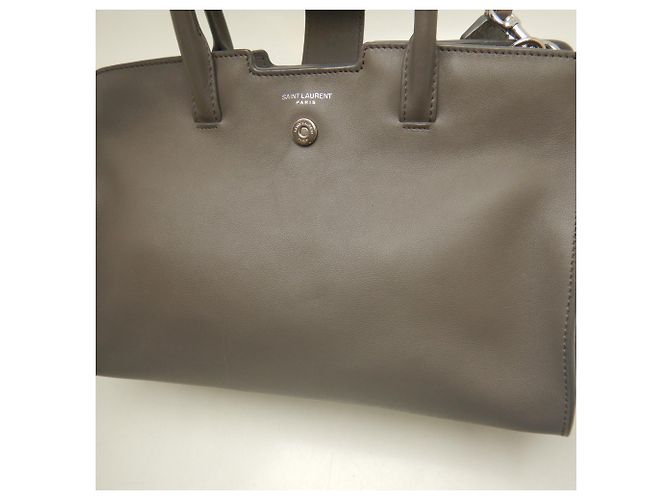 Borsa YVES SAINT LAURENT Downtown Cabas in pelle goffrata Marrone Giallo - vista 13