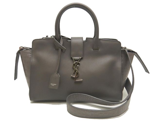 Borsa YVES SAINT LAURENT Downtown Cabas in pelle goffrata Marrone Giallo - vista 2