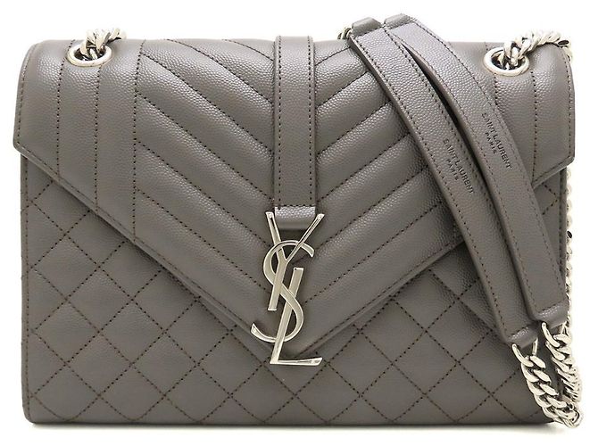Borsa a tracolla in pelle grigia Yves Saint Laurent Marrone - vista 2