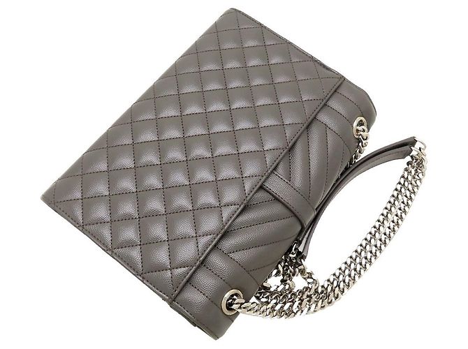 Borsa a tracolla in pelle grigia Yves Saint Laurent Marrone - vista 5