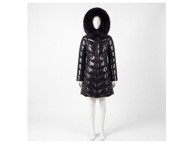 Moncler Abrigo de plumón negro con cuello de piel - vista 2