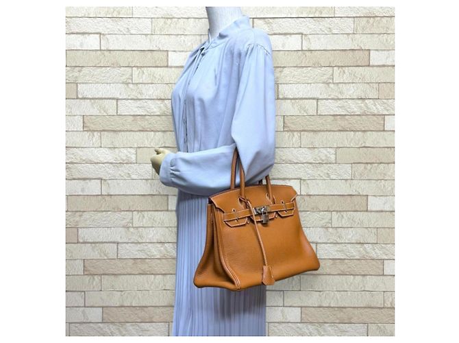 Hermès Borsa Hermes Birkin 30 in pelle Togo marrone D'oro - vista 2