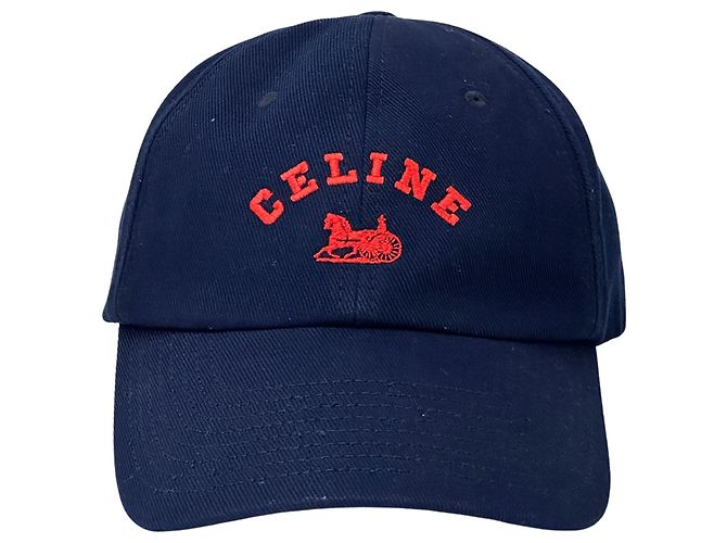 Céline Cappellino in cotone blu navy e rosso Celine - vista 2