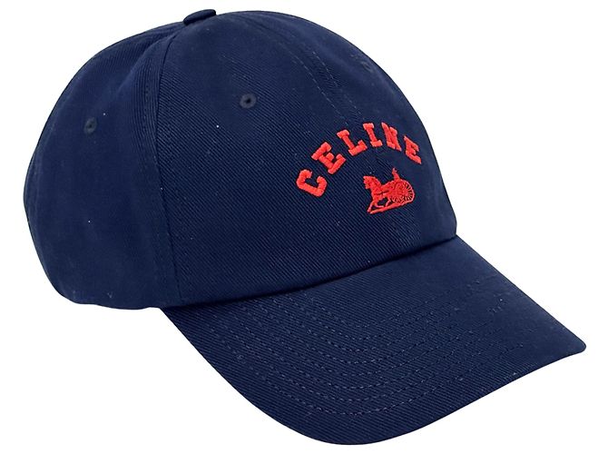 Céline Cappellino in cotone blu navy e rosso Celine - vista 3