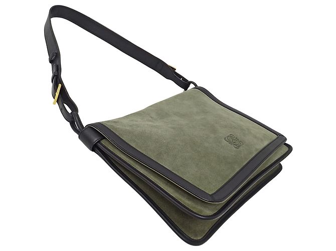 Borsa Loewe in camoscio Anagram nera e verde Nero - vista 4