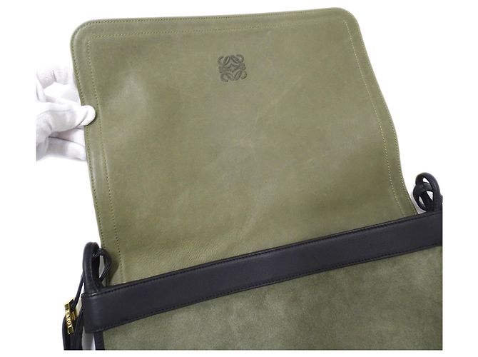 Borsa Loewe in camoscio Anagram nera e verde Nero - vista 8