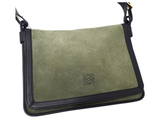 Borsa Loewe in camoscio Anagram nera e verde Nero - vista 9