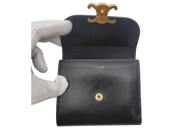 Triomphe Céline Portafoglio bi-fold da donna Celine in pelle nera Nero - vista 6