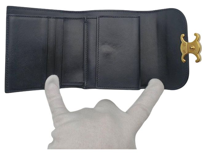Triomphe Céline Portafoglio bi-fold da donna Celine in pelle nera Nero - vista 7