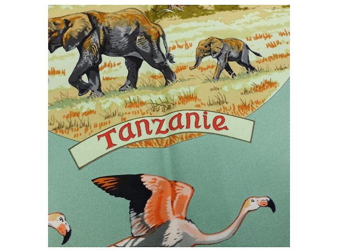 Hermès Foulard di seta Hermes Carre 90 Tanzania Multicolore Verde - vista 12