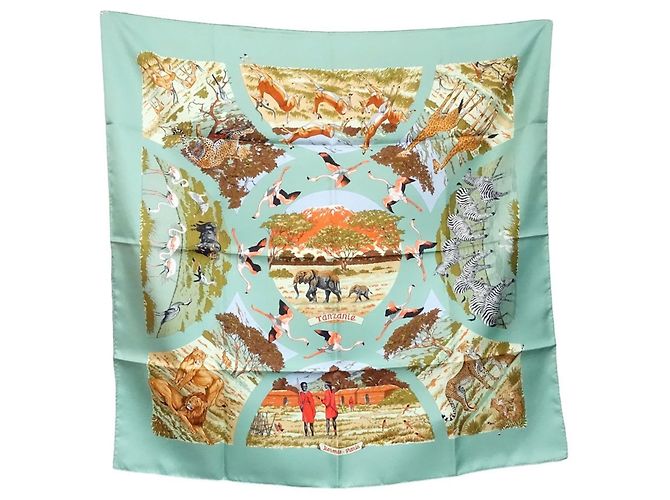 Hermès Foulard di seta Hermes Carre 90 Tanzania Multicolore Verde - vista 2