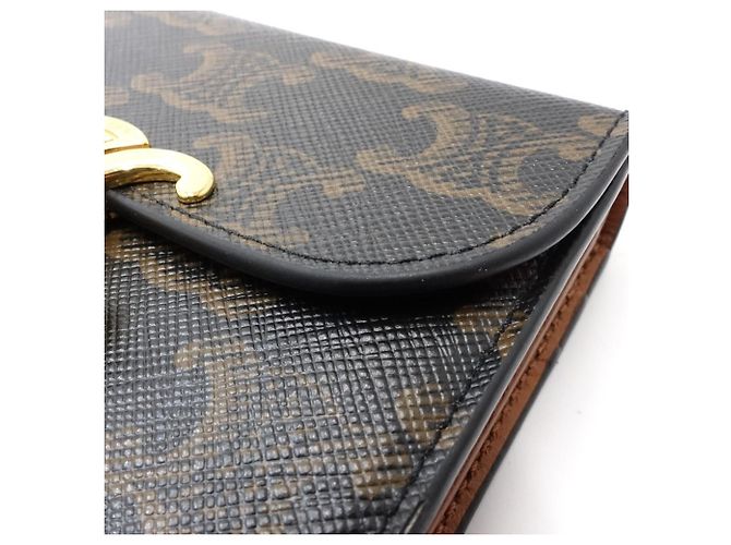 Céline Portafoglio tri-fold Celine in tela e pelle marrone - vista 5
