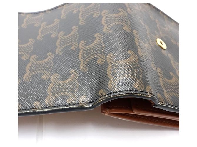 Céline Portafoglio tri-fold Celine in tela e pelle marrone - vista 6