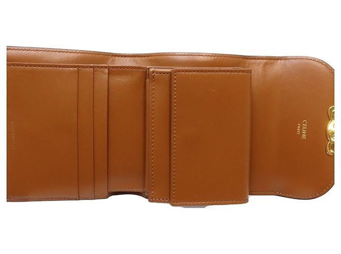 Céline Portafoglio tri-fold Celine in tela e pelle marrone - vista 7
