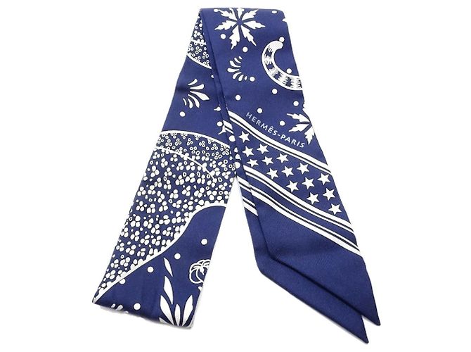Hermès HERMES Twilly Les Leopards Bandana Silk Scarf Bianco Blu Multicolore - vista 2