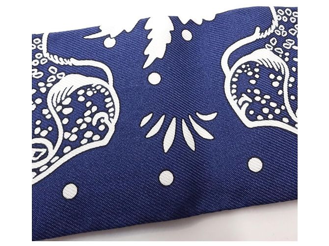 Hermès HERMES Twilly Les Leopards Bandana Silk Scarf Bianco Blu Multicolore - vista 5