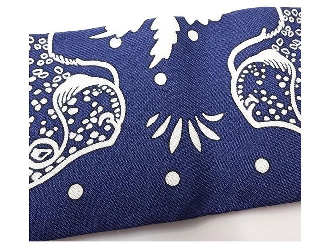 Hermès HERMES Twilly Les Leopards Bandana Silk Scarf Bianco Blu Multicolore - vista 6