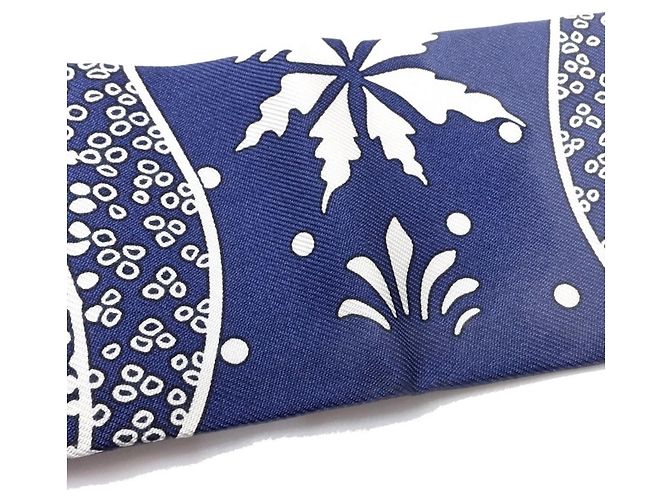 Hermès HERMES Twilly Les Leopards Bandana Silk Scarf Bianco Blu Multicolore - vista 7