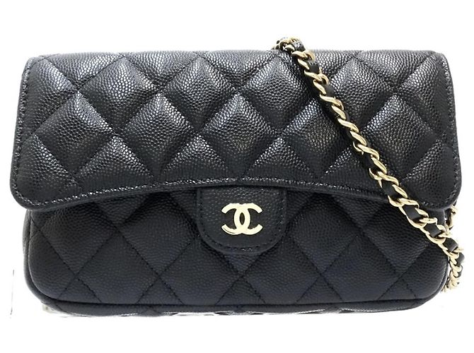 Portafoglio con catena Chanel in pelle di vitello martellata nera Nero - vista 2