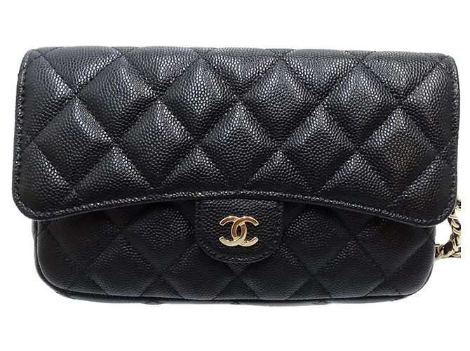 Portafoglio con catena Chanel in pelle di vitello martellata nera Nero - vista 3